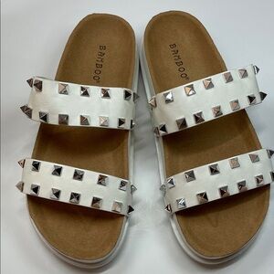 Bamboo White Studded Slide Sandals Platform Slip On Summer Shoes Womens Size 7